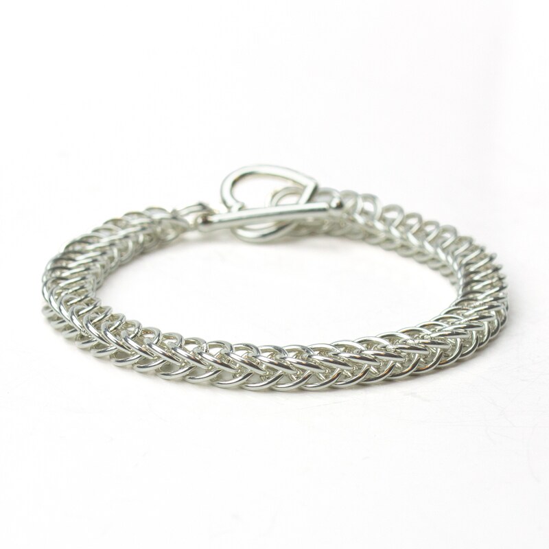 Layered Chain Bracelet in Sterling Silver, Custom Length Chainmail in Half Persian with Toggle Clasp